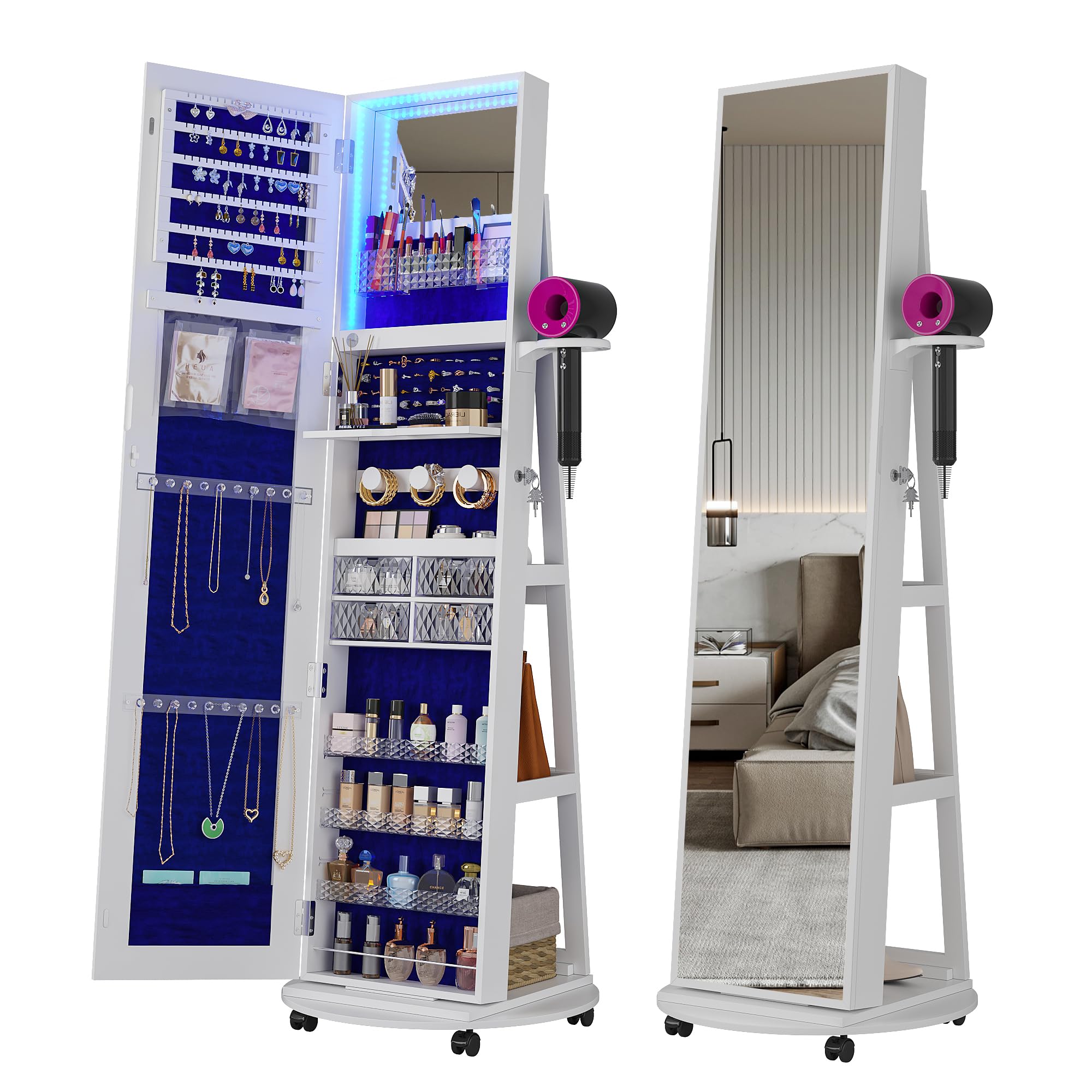 Full Length Mirror Jewelry Armoire - 360 ° Вращающийся ювелирный шкаф с