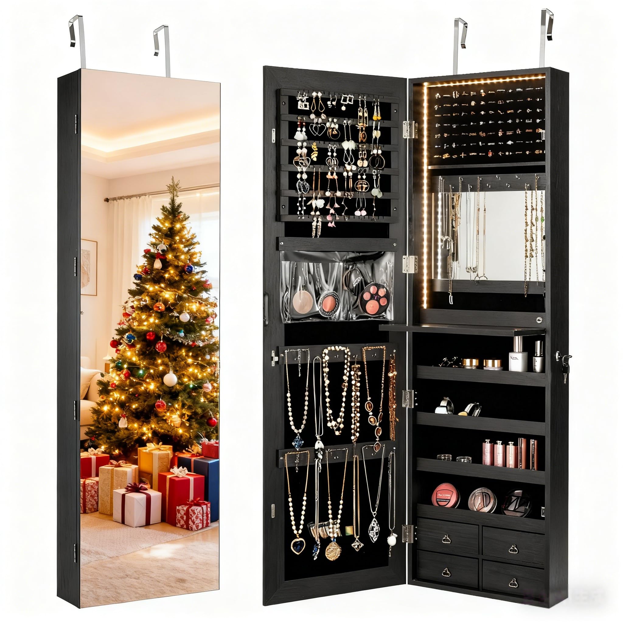 Full Length Mirror Jewelry Armoire - 47-дюймовый светодиодный шкаф для ювелирных изделий,