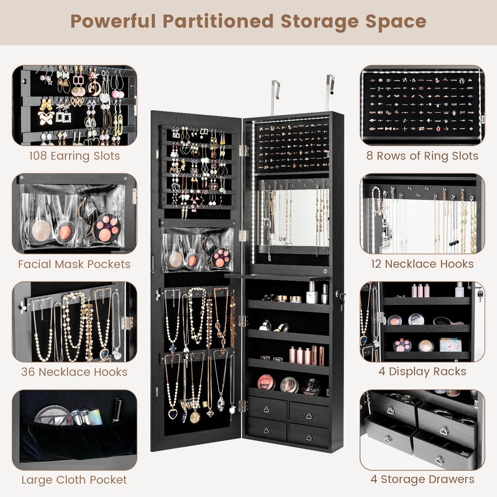 47-дюймовый светодиодный шкаф  – обзор и цена Full Length Mirror Jewelry Armoire