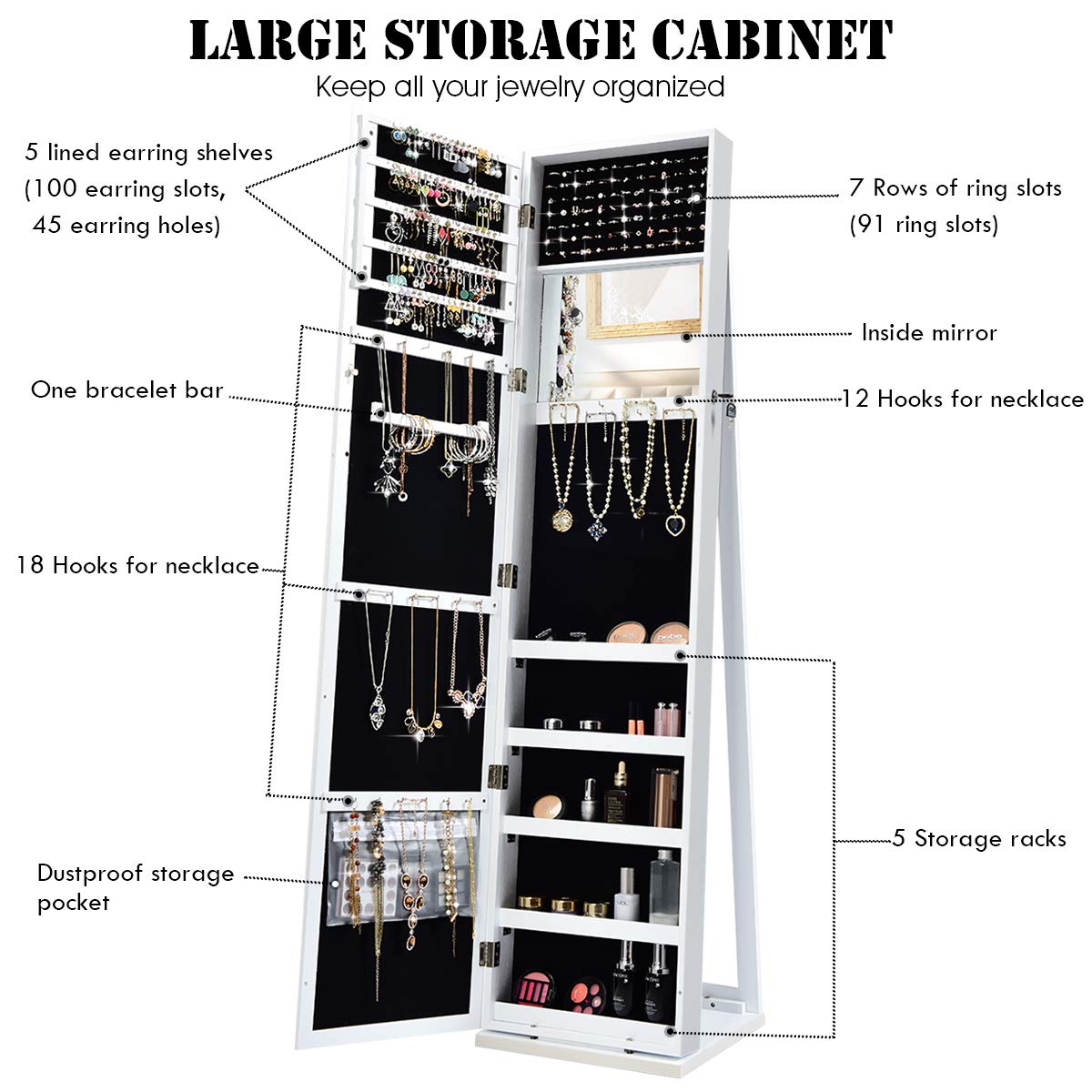 Напольный шкаф для украшений с – обзор и цена Full Length Mirror Jewelry Armoire