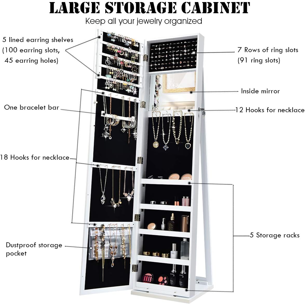 Напольный шкаф для украшений с – обзор и цена Full Length Mirror Jewelry Armoire